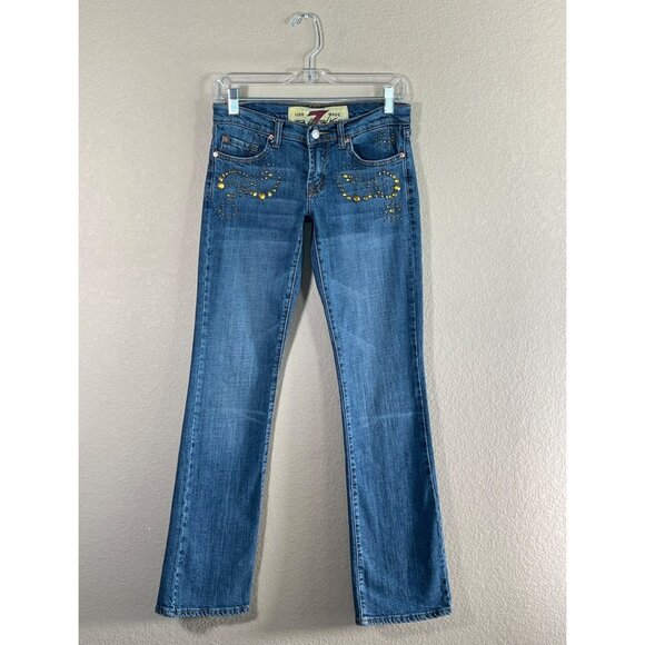 Vtg 7 For All Mankind Bootcut Jeans Women's The Great Wall of China Rhinestones - Picture 1 of 9